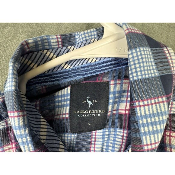 Tailorbyrd Button Up Shirt Long Sleeve Pocket Mens Large Plaid Blue Red Black - Picture 5 of 8